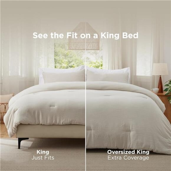 King Size Comforter Set, Beige Soft Prewashed Bedding for All Seasons,3 Pieces - Picture 3 of 7